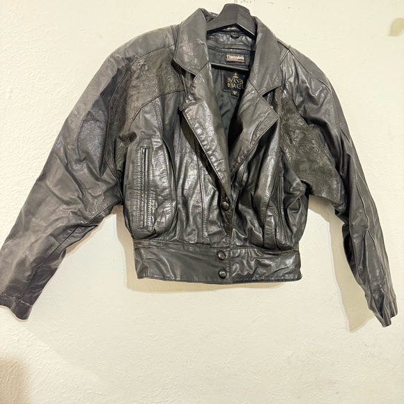 Wilsons Leather Black Jacket with Trippy Acid Panel - Picture 1 of 12